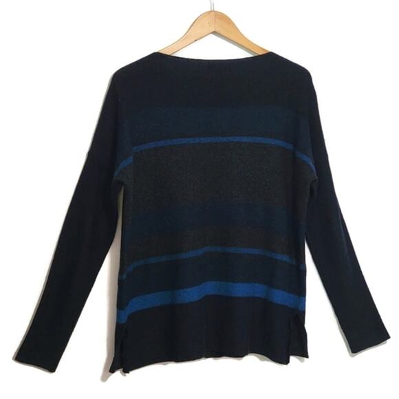 Vince Wool Cashmere Striped Boat Neck Long Sleeve Blue Gray Sweater Size S - Picture 12 of 16